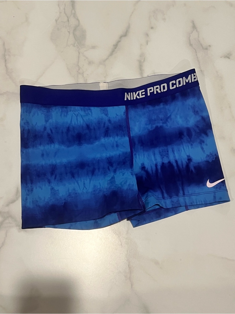 Nike Women's Blue Tie-Dye Pro Compression Bike Shorts